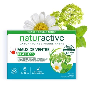 Produit MAUX DE VENTRE Flash en gélules de plantes, proposé par le laboratoire Naturactive